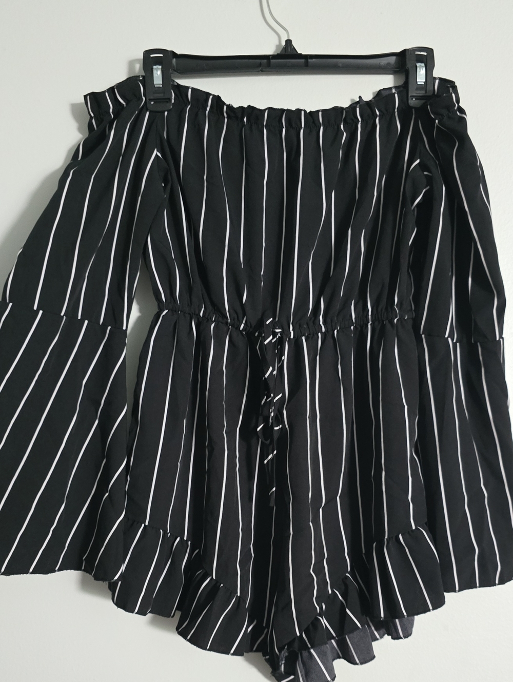 Black & White Striped Off-Shoulder Romper